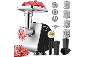‎COOCHEER Profi Fleischwolf Elektrisch mit Wurstfüller & Keksaufsatz Wurstmaschine Fleischmaschine mit 3 Lochscheiben, 4 Kegel-Klingen & Kibbe-Aufsätzen für Hackfleisch, Gemüse, Käse & Spritzgebäck