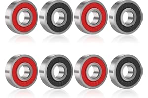 LIUJZZJ 8 Pièces Roulements à Billes Roulements Longboard Roulements à Roulettes 608 2RS Double Blindé Rouge et Noir