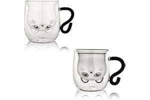 DONGSHANGIFT Urocze kubki z kotkiem, na herbatę, z podwójną ścianką, na mleko, kawę, piwo, z izolacją, prezent urodzinowy dla kobiet, mężczyzn, na walentynki, 251 ml, 2 szt. biały i różowy