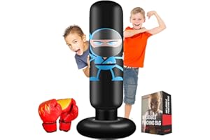 FOYOCER Boxsack Kinder mit Boxhandschuhen 160 cm Ninja Boxsack für Kinder von 3–12 Jahren mit Sofortiger Rückfederung zum Üben von MMA Karate Taekwondo Jungen und Mädchen 2023 Neu