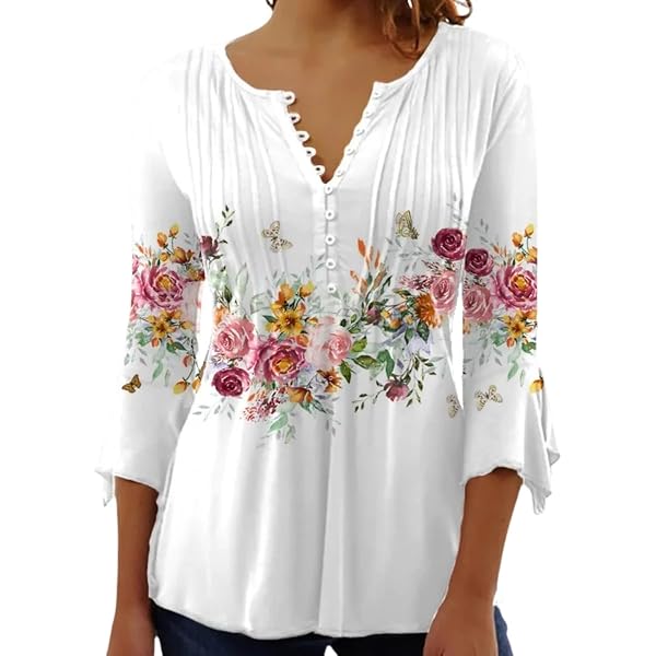 SPRING SEAON Camicetta Donna In Chiffon Con Bottoni - Maniche Lunghe, Scollo A V, Colletto - Lavoro E Casual - 3
