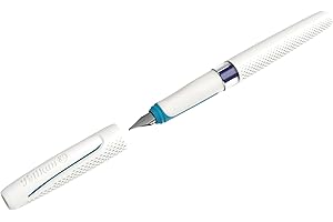 Pelikan ILO Penna Stilografica Fusto Bianco, Pennino Ultrascorrevole, Per la Scuola e Ufficio, Destrimani e Mancini, Cartuccia Blu Inclusa, Ricaricabile, Made in Germany