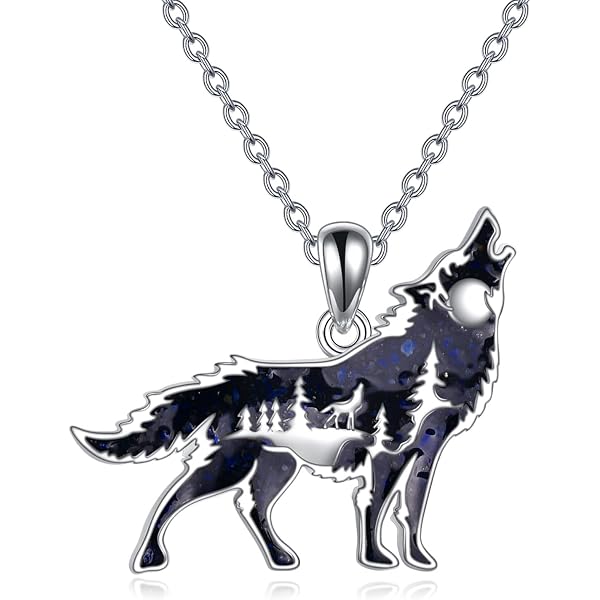 Cornelissen Kette Mit Wolf-Anhänger – Emailliert, Lederoptik, Ca. 46 Cm, Modeschmuck Für Tierliebhaber