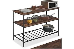TecTake® Étagère de Cuisine Pratique et Robuste à Trois Niveaux, 120 x 60 x 90,5 cm Meuble Cuisine Style Industriel Sobre, Etagere Bois et Acier, Meuble de Rangement sur Pieds réglables, Bois foncé