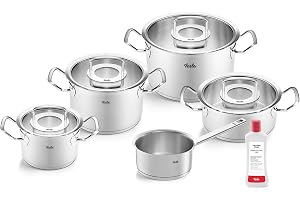 Fissler Original Profi Collection/rostfritt stål kastrullset, 5 delar, inkl. glaslock gratis skötsel av rostfritt stål – indu