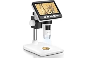 AOPICK Microscopio Digital Electrónico portátil de 4.3 Pulgadas 1080P con 8 Luces LED Ajustables, Profesional para niños/Adultos 50-1000X, Vista de PC, Compatible con Windows MacOS