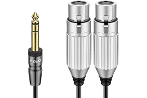 J&D TRS 6,35 mm 1/4 vers 2 XLR Répartiteur en Y Câble, Câble Adaptateur Audio Stéréo Asymétrique 2x XLR Femelle vers 1/4 TRS Mâle pour Micro, Guitare, Haut-Parleur, Table de Mixage, 4,5 m