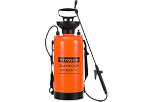 VIVOSUN Drucksprüher 7L Gartenspritze mit Verstellbarer Düse und Trageriemen, Sprühflasche Pumpsprüher mit Sicherheitsventil für Gartenbewässerung, Rasenpflege und Haushaltsreinigung, Orange