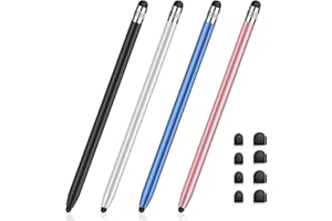 MEKO Stylet Tablette Universel pour Écran Tactile, Stylet iPad Capacitif 2 en 1 pour iPhone/iPad/Pro/Mini/Air/Samsung/Tablette avec 8 Embouts de Rechange (Noir+Bleu+Argent+Or Rose)