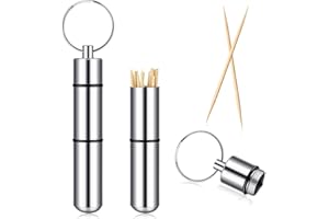 SHAPPY Pocket Toothpick Holder Waterproof Aluminium Alloy Toothpick Box Metal Pill Case with Key Ring, 2.8 x 0.6 Inch