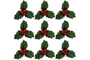 Yjemle 20 Pcs Red Christmas Holly Berries for Crafts Faux Berries Flowers and Holly Leaves Christmas Wreath Fillers for Vase Fillers Floating Candle Table Centerpiece Home Decor Artificial Flowers