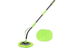 WILLINGHEART Cepillo Lavado Autos Mango Largo 120 cm Curvado Barra Metal Resistente 3 Puntos Agarre Cepillo Limpiar Coche Chenilla Microfibra Suave y Sin Rayones para RV SUV Camiones Entanas Vehículos Recreativos