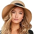FURTALK Womens Beach Sun Straw Hat Floppy UPF80+ Travel Foldable Brim Summer UV Hat