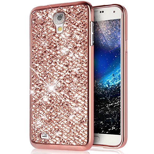 Galaxy S4 Bling Hülle,Samsung Galaxy S4 Handyhülle,JAWSEU Luxus Creative Cool Shiny Glänzend Rose Gold Glitzer Weiche TPU Abdeckung Crystal Silikon Tasche Schutzhülle Shinning Strass Rückseite Hülle Etui Cover für Samsung Galaxy S4+1xSchwarz Glitzer Bling Eingabestift-Glitzer Rose Gold