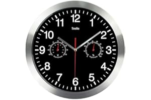 TIMELIKE Orologio da parete in metallo al quarzo, 30,5 cm, moderno, silenzioso, senza ticchettio, con termometro, misura l'umidità della temperatura, per cucina, soggiorno, camera da letto, ufficio.