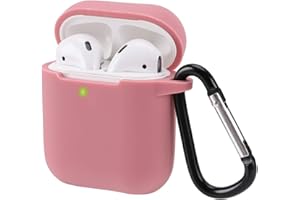 KOKOKA Case Cover Compatible with AirPods 2 & 1, Silicone Shockproof Case Cover for Airpods 2 &1 Front LED Visible Extra Protection with Carabiner, Bean Pink