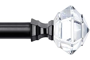 HOTOZON Barras De Cortina De 80-365 Cm, Negro, Con Pieza Final Transparente En Forma De Diamante