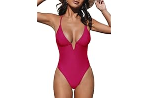 CUPSHE Damski strój kąpielowy jednoczęściowy strój kąpielowy głęboki dekolt w serek krzyżujące się plecy regulowany pasek