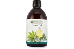 HEALTH LEADS ...WORKING WITH NATURE Castor Oil Cold Pressed & Organic 500ml, Unrefined - Pure & Natural, No-GMO, Hexane & Solvent Free, Vegan, For Strong, Healthy, Shiny Hair, Beard, Eyelashes & Eyebrows, Ideal For All Skin Types