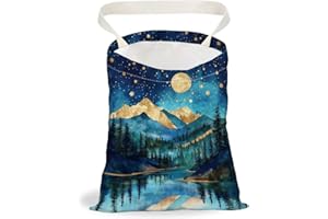 DELORIGIN Mountain Moon View Car Trash Bag Hanging Garbage Bag With Snap Buttons Car-Back Seat Trash Bags Portable Waterproof Garbage Can for Car Accessories Travel Camping Home Kitchen