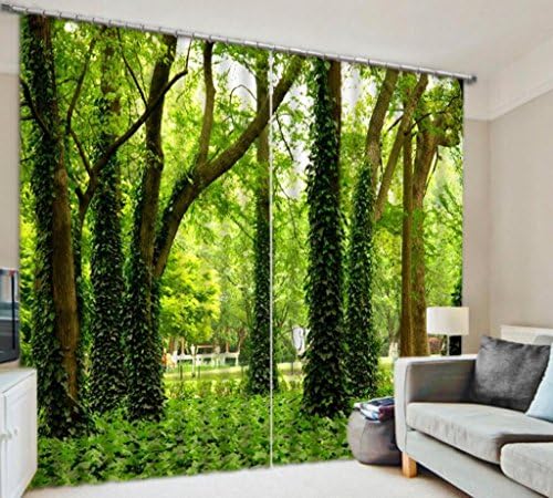 KKLL Curtains Polyester 3D Green Big tree Three dimensions Visual effect Printing fabrics Panel for bedroom Home Decor Drape Blackout Window drapes , wide 2.03x high 2.41