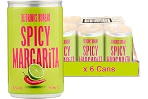 The Drinks Bureau Spicy Margarita Cocktails Pre-Mixed and Ready to Drink Cans, Made with Tequila, Lime, Chilli & Agave Syrup, (ABV 10%), Vegan & Allergen Free, 6 x 150ml