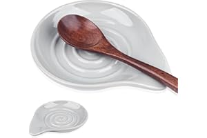 GENERIC Spoon Rest for Stove Top, Handcrafted Glazed Stoneware Spoon Holder – Heat Resistant, Modern Farmhouse Kitchen Decor Accessories for Spatula, Spoons or Tongs Dishwasher Safe Grey (5 Inch)