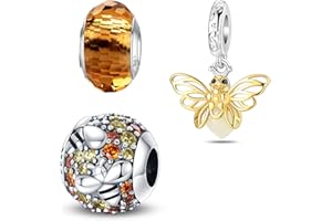 HappyStar Argent Sterling 925 Personnalisé Insectes Pendentif perles trèfles quatre feuilles fleurs pour femmes compatibles bracelets européens colliers Pandora (avec une perle d'espace)