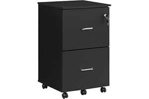 VASAGLE Caisson Mobile, Classeur, 2 Tiroirs, Support d’Imprimante, Meuble de Bureau, Verrouillable, Documents au Format A4, Dossier Suspendu, Nécessite Montage, Noir LCD27BKV1