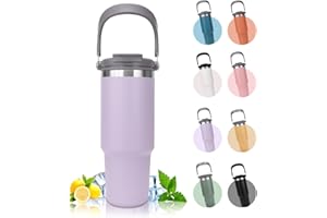 Riley Joy Thermobecher 900ml, 1200ml Trinkbecher mit Deckel und Strohhalm aus Edelstahl Isolation von Warm- und Kaltgetränken Kaffeebecher für Wasser, Kaffee oder Eistee (Lila, 1200 ml)