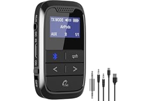 Ainostone Bluetooth Adapter 2-in-1 Bluetooth 5.0 Sender Empfänger mit 3,5mm Klinke Aux Wiederaufladbar Akku Wireless Audio Transmitter mit 20 Stunden Akkulaufzeit für TV Kopfhörer Flugzeug Auto PC