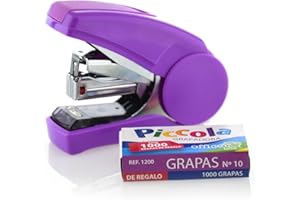 Grapadora PICCOLA CON 1000 GRAPAS - Grapa Hasta 20 Hojas con un 50% menos esfuerzo- Grapado Plano - Quita Grapas Incluido - Ideal estuches - REF.1113-M - de SDI by Office Box (Morado)