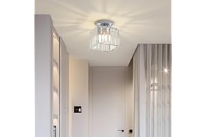 SXTIGER Moderne Kristall Deckenleuchte，E27 Mini Kristall Deckenlampe, Silber Quadratischer Kristall Kronleuchter, für Flur Wohnzimmer Schlafzimmer Küche Eingang Lampe (Silber)