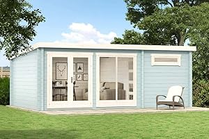 Alpholz Gartenhaus Atrium-E aus Massiv-Holz | Gerätehaus mit 40 mm Wandstärke | Garten Holzhaus inklusive Montagematerial | Geräteschuppen Größe: 598 x 400 cm | Pultdach