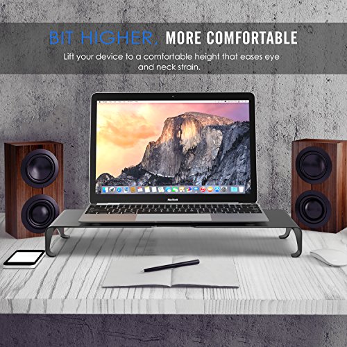 MoKo Monitor Ständer – Universal Aluminium Bildschirm Halter Halterung Stand mit Keyboard Storage für Monitor / Laptop / iMac / MacBook / PC Display, Schwarz (Maximales Gewicht bis zu 10kg) - 2