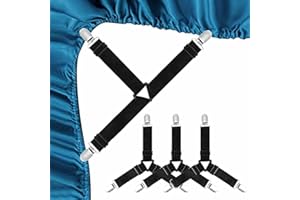 ZUKHRUF 4pcs Bed Sheet Straps, Mattress Cover Bed Sheets Clips to Hold Sheets in Place, Elastic Bed Sheet Suspenders Adjustable Bed Bands Fasteners Heavy Duty Grippers Black