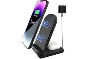 BAMCOO Kabelloses Ladegerät Wireless Charger für iPhone 15 14 13 12 Pro Max Xr Xs and Kopfhörer, Induktive Ladestation für Samsung Galaxy S23 S22 S21 S20 S10(Inklusive Netzadapter)-Schwarz
