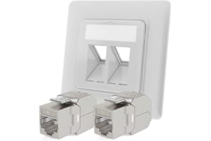 hb-digital Zestaw: Gniazdo sieciowe 2-portowe RAL9003 biały sygnałowy + 2X Cat.7 Keystone RJ45 Moduł Jack | Puszka podtynkowa 2-drożna Gniazdo LAN RJ45 Ethernet Gniazdo instalacja sieciowa 1000MHz 10 Gbit/s STP