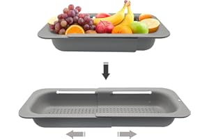 Colino da cucina estensibile (34-47cm), techextra cestello sopra il lavello colino colino lavello colino lavello vaschetta filtrante, scola pasta cotta, lava verdure, frutta senza BPA