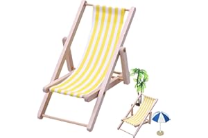 BommFu Miniatur-Strandstuhl | Hölzerner -NI Deko Liegestuhl | Klappbare Liegestuhl-Dekoration | Miniatur Puppenhaus Strandstuhl - Für Garten Mikrolandschaft D-IY Deko