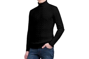 janisramone Mens High Polo Roll Neck Jumper Long Sleeve Cable Knitted Casual Winter Sweater Pullover