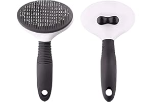 NEO10TEN Pet Grooming Brush with Self Cleaning Button for Dog, Cat, Horse, Rabbit Brush Comb, Slicker Brushes with Smooth handle, Shedding Brush Massage Clean Tangled (Grey)