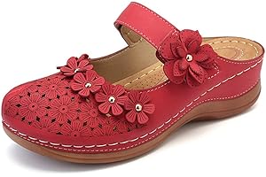 FUDAOLEE Sandales Mode Femme Mules Confortable et Respirant Sandales d’Eté en Cuir Antidérapant Pantoufles à Talon Plat Chaussures Sabots Jardin Plage avec Boucle pour Intérieur et Extérieur