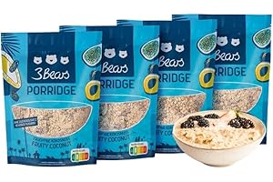 ‎3BEARS 3Bears Porridge - Fruchtige Kokos I 4x400g veganes Porridge mit Vollkorn-Haferflocken I Mit rein natürlicher Süße und ohne Zusatzstoffe I auch als Oatmeal, Frühstücksbrei oder Overnight Oats