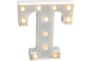 JANDEI - Lettres LED avec Lumières, Lettre T avec Lumière Chaude pour Décoration et Ambiance, Éclairage de Nuit de Chevet, Anniversaires, Mariages, Vitrines. Fonctionnant sur batterie