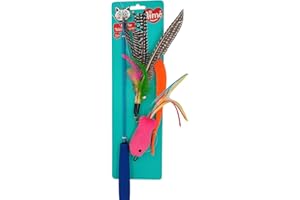 Aimé - Jouet Kawaii Canne à Pêche Chat Rétractable - Jeu Chat Appartement - Coloré, Craquant et Amusant - Stimule Le Mouvement et Le Bruit - avec Appâts Interchangeables et Manche Téléscopique