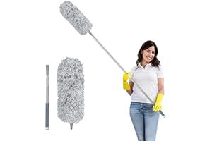 Fogray Staubwedel Teleskop Waschbar Duster Lang Ausziehbar Bis 237cm, Staubwischer mit Teleskopstange, Staubmagnet Verbiegbare Staubfänger Spinnenwebenentferner für hohe Decken Deckenventilator Grau