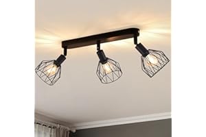 ANWIO Faretti LED Soffitto Regolabili Base Rettangolare,Faretti da Parete con 3 Lampadine LED Attacco E14,Plafoniera Parete,Lampadario Vintage per Negozio,Bar,Cucina,Soggiorno,Lampadine Escluse EUC-EA