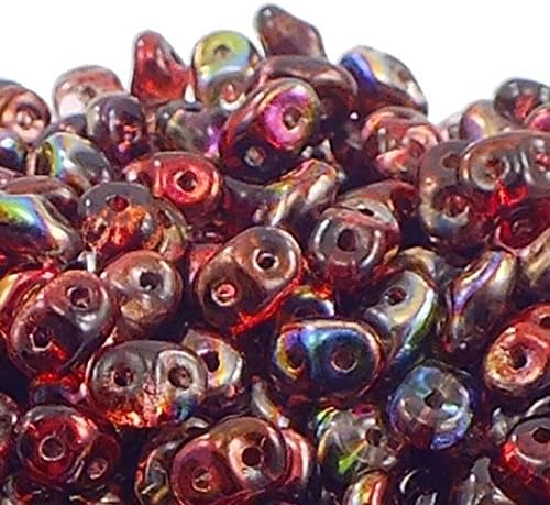 2.5x5mm Czech Glass Super Duo Beads - Magic Line Garnet - 10g