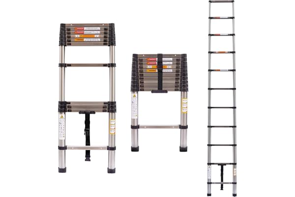 Échelle télescopique 3,2 m - Échelle pliante antidérapante - En acier inoxydable de qualité supérieure - Échelle extensible multifonction - Charge maximale : 150 kg